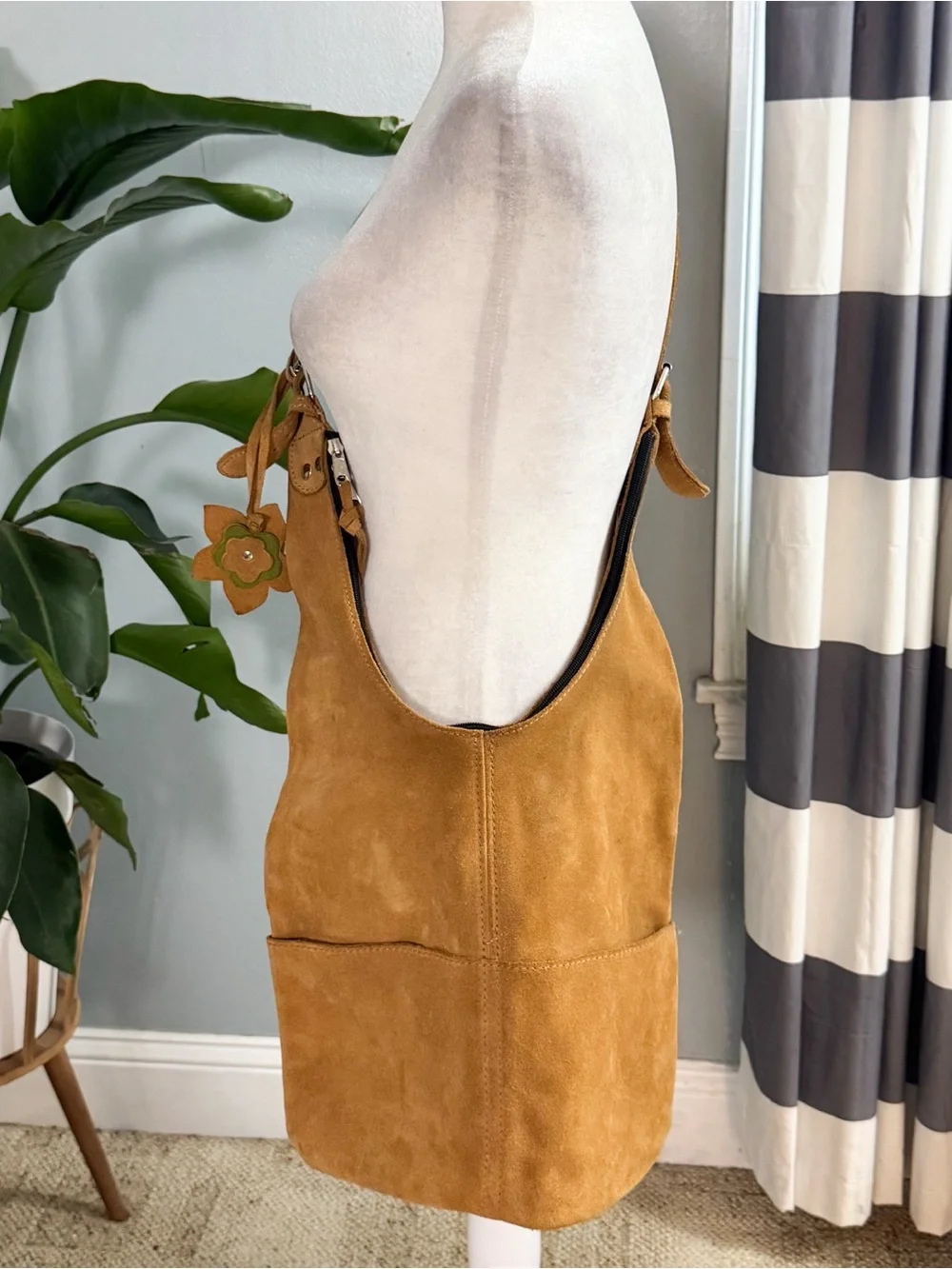 Boho Tan Suede Hobo Bag with Flower Charm 🌼👜